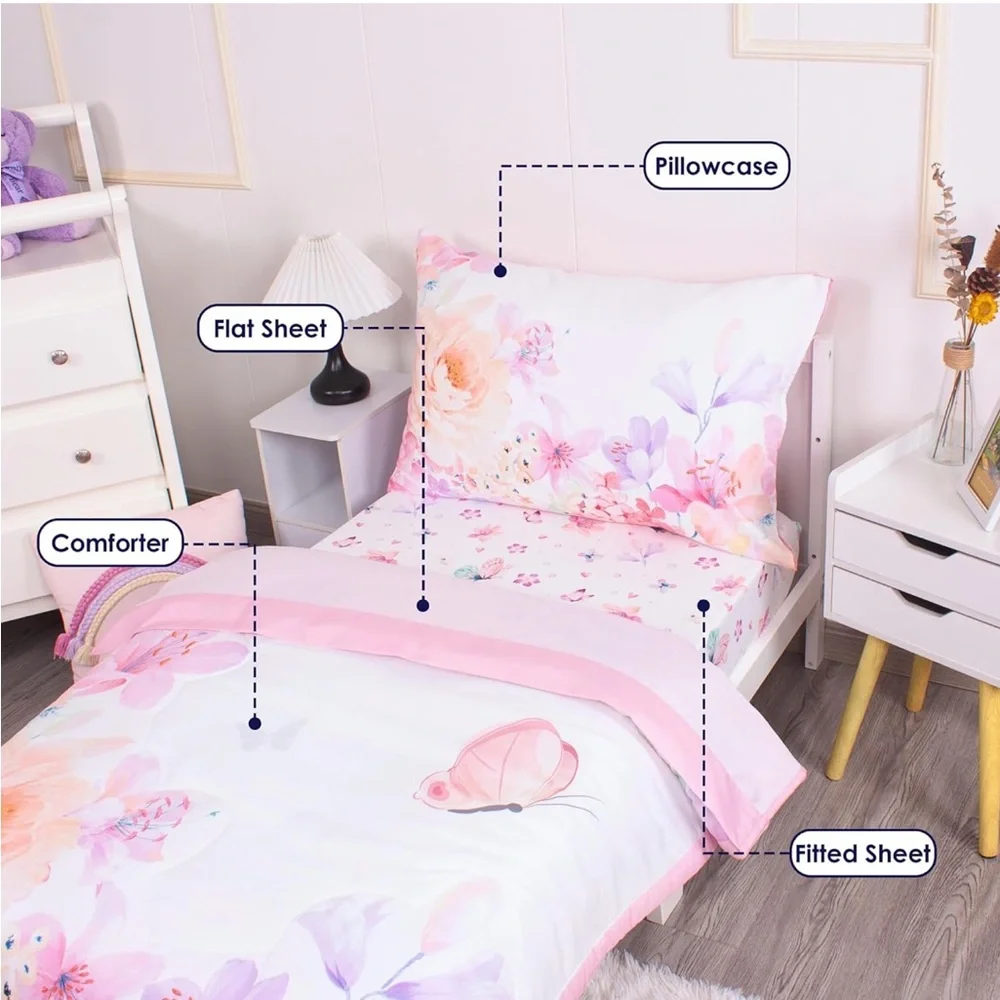 NEW!  Blush Floral Butterfly Toddler Bedding and Comforter Set Bed-In-A-Pink